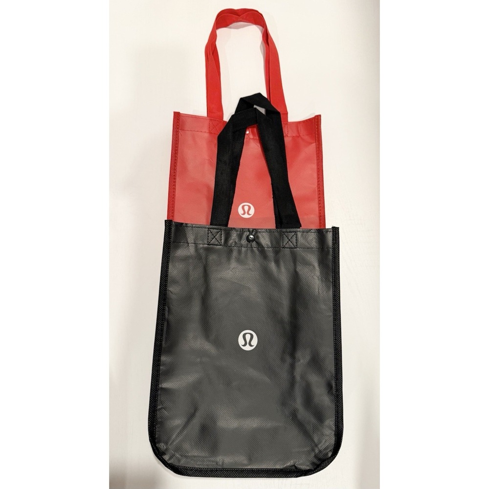 New Lululemon Reusable Lunch Tote Shopping Gift Bag Lot 2 Black & Red